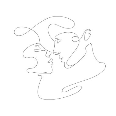 Sürekli tek bir satır, iki aşığın öpücüğü. Yeni evliler, gençler. Sevgili çift öpüşüyor. Sevgililer Günü, kadınlar ve erkekler. Aşk sembolü.