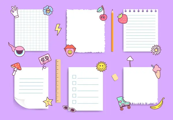 Kağıt seti. Notlar için sevimli geçmişe dönük planör etiketleri.