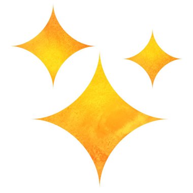 Dokuda yıldız patlamaları. Beyaz arkaplanda izole edilmiş suluboya yıldız patlamaları. Altın kıvılcım. Sarı kıvılcımlar.