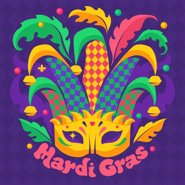 Karnaval için Mardi Gras maskesi. Tüylü ve zilli Venedik maskesi.