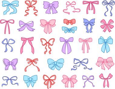 Renkli dekoratif fiyonklar. El çizimi. Tasarım için vektör ögeleri beyaz arkaplanda izole edildi.