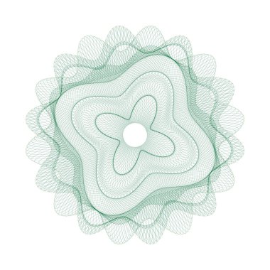 Filigran. Guilloche Rosette elementi. Güvenlik belgeleri için dijital filigran. Sertifika, fiş, banknot, oyun parası tasarımı, para birimi, not, çek, bilet için koruyucu katman olarak kullanılabilir,