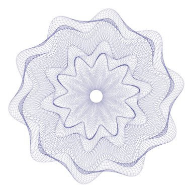 Filigran. Guilloche Rosette elementi. Güvenlik belgeleri için dijital filigran. Sertifika, fiş, banknot, oyun parası tasarımı, para birimi, not, çek, bilet için koruyucu katman olarak kullanılabilir,