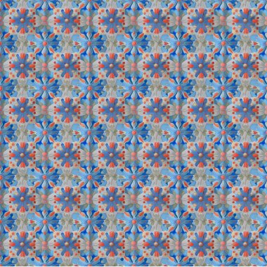 Lizbon geometrik Azulejo fayans şablonu, Portekiz veya İspanyol retro eski fayanslar mozaik, Akdeniz çiçekleri pürüzsüz desen. Kalıp arka plan, elbiseler, mayolar, yumuşak mobilyalar, moda aksesuarları, kimonolar için geometrik baskı..