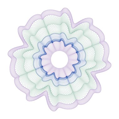 Filigran. Guilloche Rosette elementi. Güvenlik belgeleri için dijital filigran. Sertifika, fiş, banknot, oyun parası tasarımı, para birimi, not, çek, bilet için koruyucu katman olarak kullanılabilir,