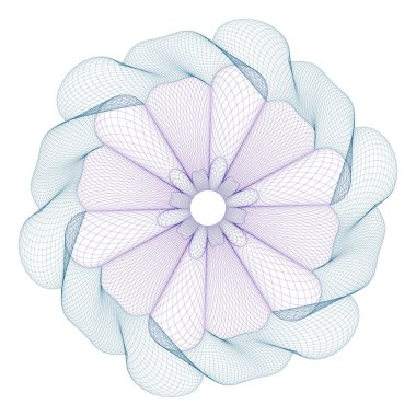 Filigran. Guilloche Rosette elementi. Güvenlik belgeleri için dijital filigran. Sertifika, fiş, banknot, oyun parası tasarımı, para birimi, not, çek, bilet için koruyucu katman olarak kullanılabilir,