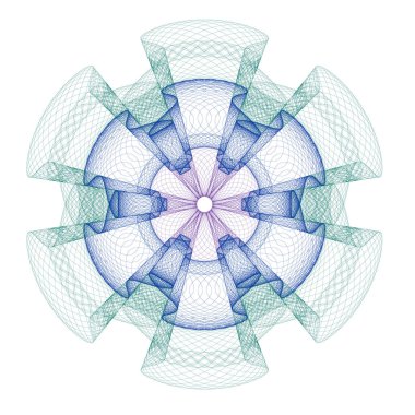 Filigran. Guilloche Rosette elementi. Güvenlik belgeleri için dijital filigran. Sertifika, fiş, banknot, oyun parası tasarımı, para birimi, not, çek, bilet için koruyucu katman olarak kullanılabilir,