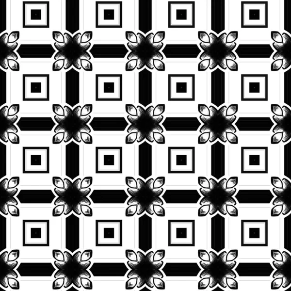 具有黑白形状的抽象几何无缝图案 — 图库照片