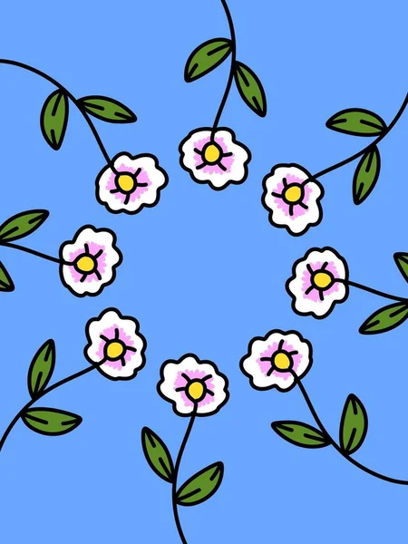 Dibujos Animados Flores Sobre Fondo Azul —  Fotos de Stock