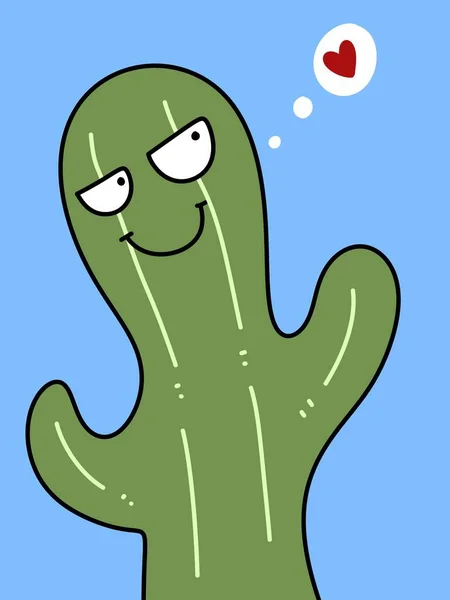Cute Cactus Cartoon Blue Background — 스톡 사진