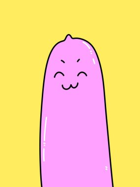 cute condom cartoon on yellow background