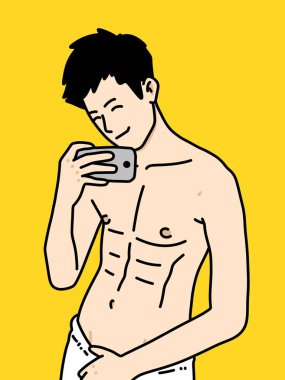 Sarı arka planda sevimli bir adam çizgi filmi