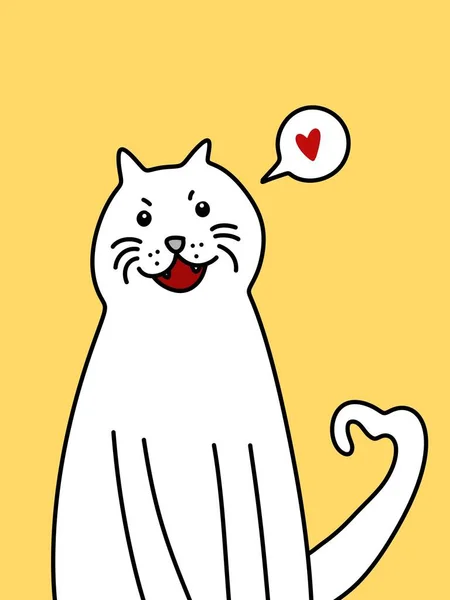 Bonito Gato Desenhos Animados Fundo Amarelo — Fotografia de Stock
