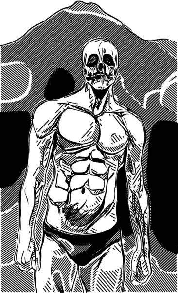 stock image black and white of skull man cartooon