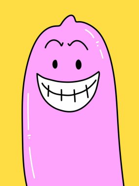 Sarı arka planda sevimli prezervatif karikatürü