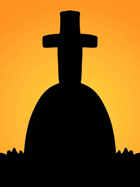 Silhouet Van Grafsteen Oranje Achtergrond — Stockfoto