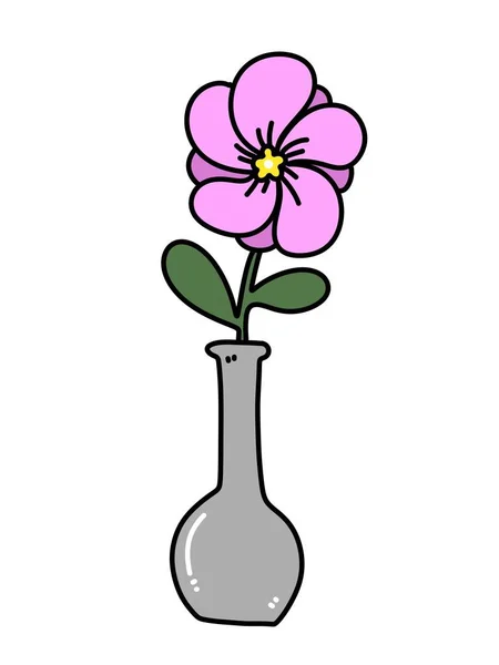 Kwiat Butelce Kreskówki Białym Tle — Zdjęcie stockowe