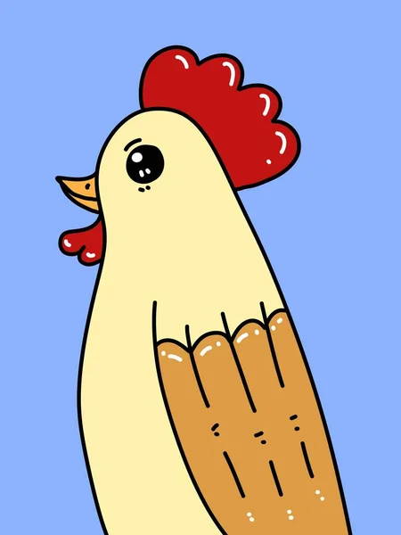 Niedlichen Huhn Karikatur Auf Blauem Hintergrund — Stockfoto