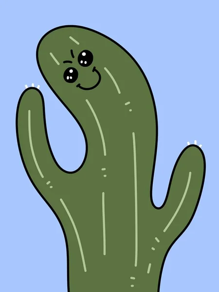 Cute Cactus Cartoon Blue Background — 图库照片