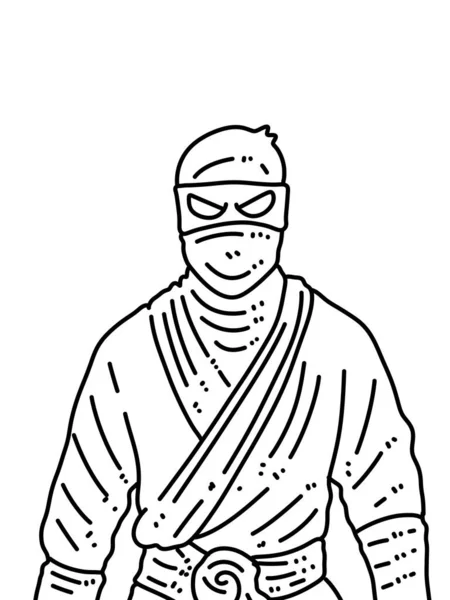 Preto Branco Desenhos Animados Ninja Para Colorir — Fotografia de Stock