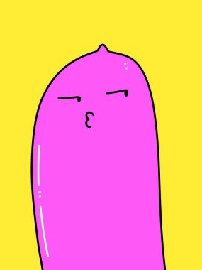 cute condom cartoon on yellow background