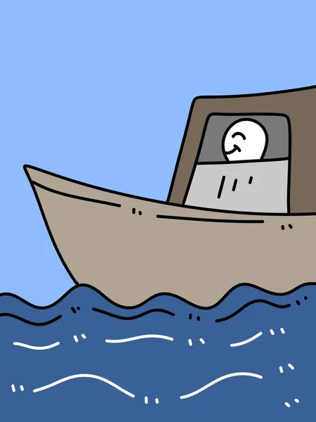 Netter Mann Karikatur Auf Dem Boot — Stockfoto