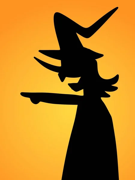橙色背景下的黑色女巫形 — 图库照片