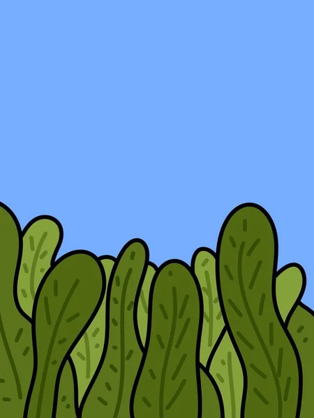青の背景に緑の葉の漫画 — ストック写真