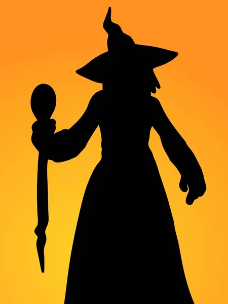 Sziluett Egy Boszorkány Halloween Jelmezben — Stock Fotó