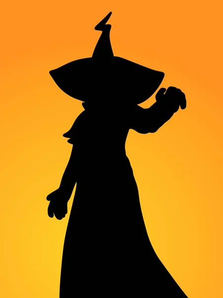 Silhouette Einer Hexe Auf Gelbem Hintergrund — Stockfoto