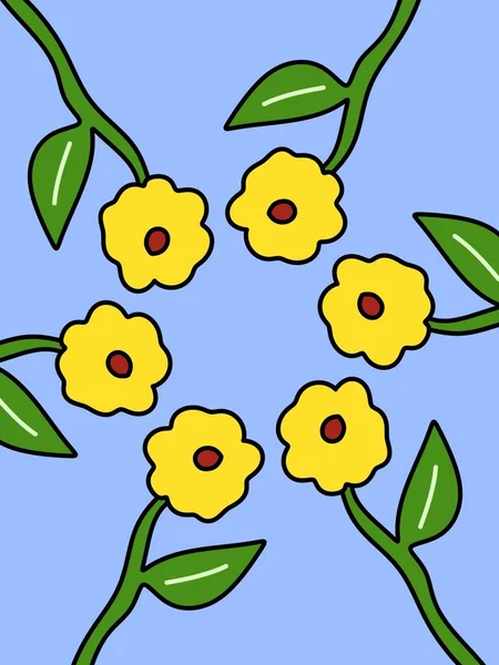 Kwiat Kreskówka Niebieskim Tle — Zdjęcie stockowe