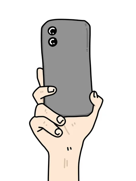 Main Smartphone Dessin Animé Sur Fond Blanc — Photo