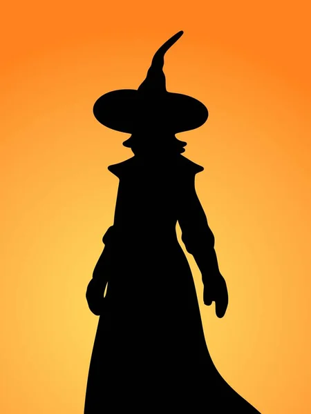 Silhouette Einer Hexe Mit Hut Auf Gelbem Hintergrund — Stockfoto