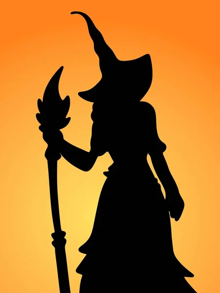 Silhouette Witch Sword Yellow Background — Stock Photo, Image