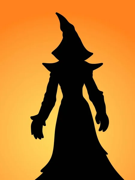 Силуэт Ведьмы Оранжевом Фоне — стоковое фото