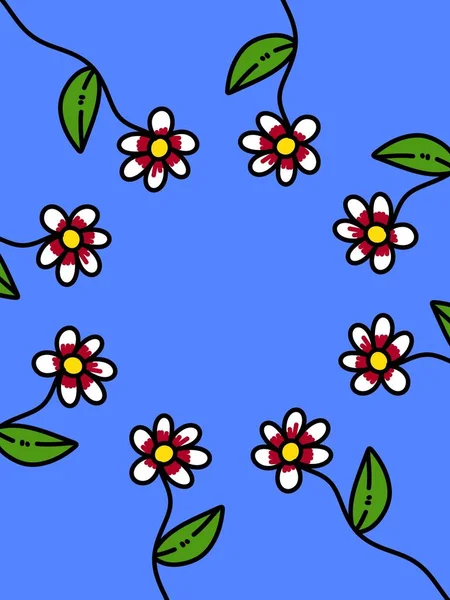 Dibujos Animados Flores Sobre Fondo Azul — Foto de Stock