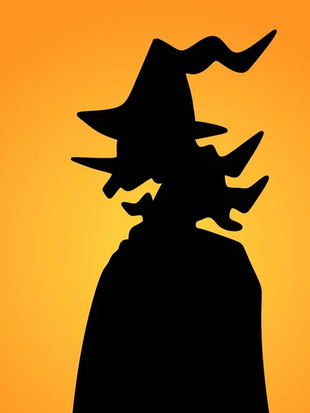 ハロウィンの概念とオレンジの背景に魔女のシルエット — ストック写真