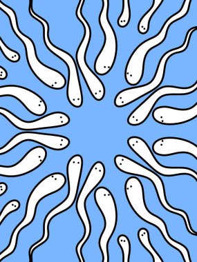 Mavi arka planda şirin sperm karikatürü