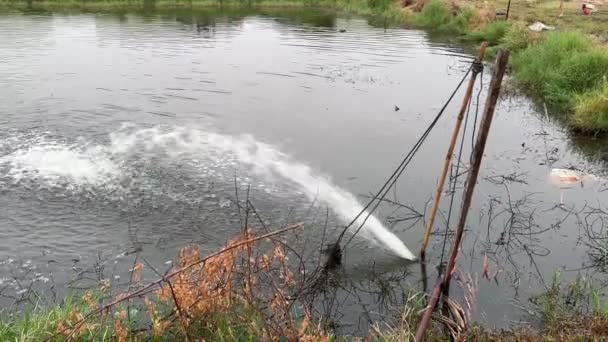 Der Teich Wird Maschinell Für Sauerstoff Der Fische Bewässert — Stockvideo