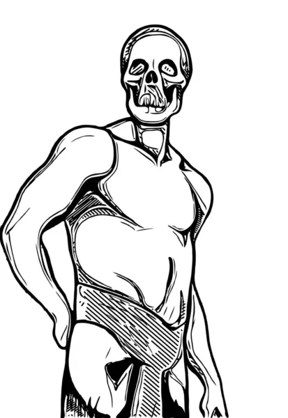 Bianco Nero Cranio Uomo Cartone Animato — Foto Stock