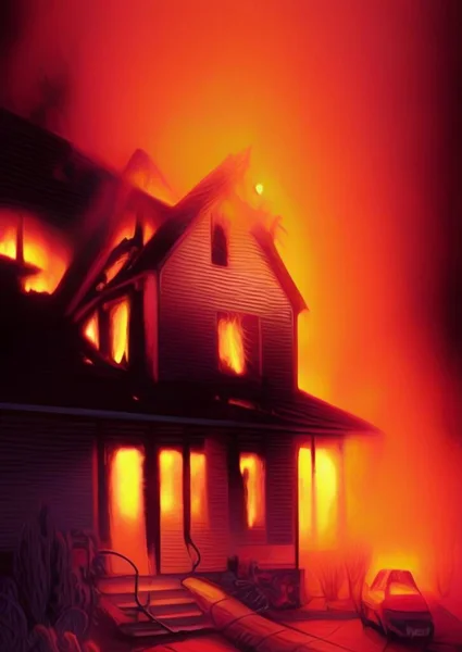 Fogo Quente Burnin Casa Fundo — Fotografia de Stock