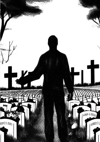 Illustrazione Bianco Nero Uomo Terra Morta — Foto Stock