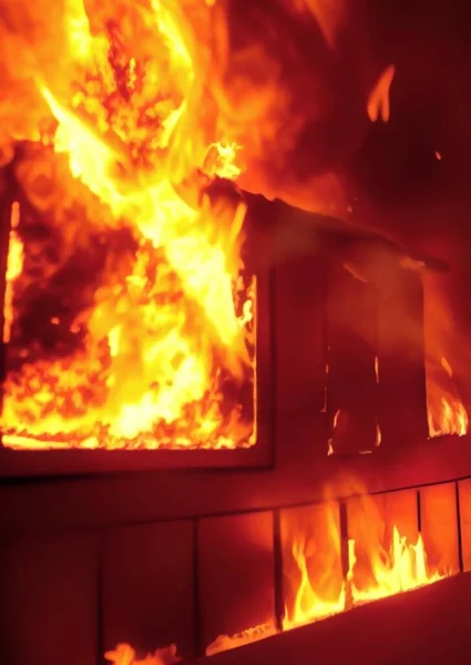 Heißes Feuer Brennt Haus Hintergrund — Stockfoto