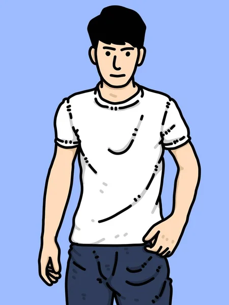 Schattig Man Cartoon Blauwe Achtergrond — Stockfoto