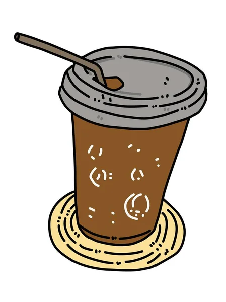 Desenho Animado Doodle Xícara Café Fundo Branco — Fotografia de Stock