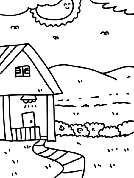 Una Ilustración Dibujos Animados Casa Campo Para Colorear —  Fotos de Stock