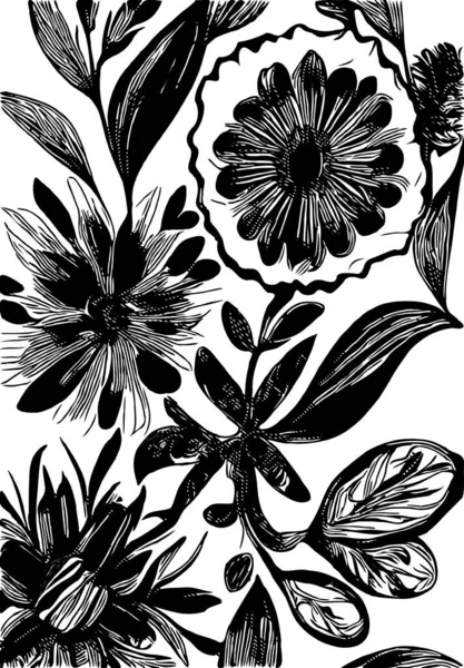 Czarny Biały Wzór Kwiatowy — Zdjęcie stockowe
