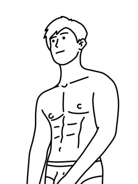 Siyah ve beyaz renkli yakışıklı adam çizgi filmi.