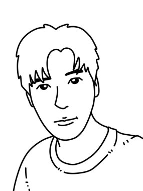 Siyah ve beyaz renkli yakışıklı adam çizgi filmi.