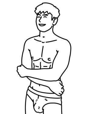 Siyah ve beyaz renkli yakışıklı adam çizgi filmi.